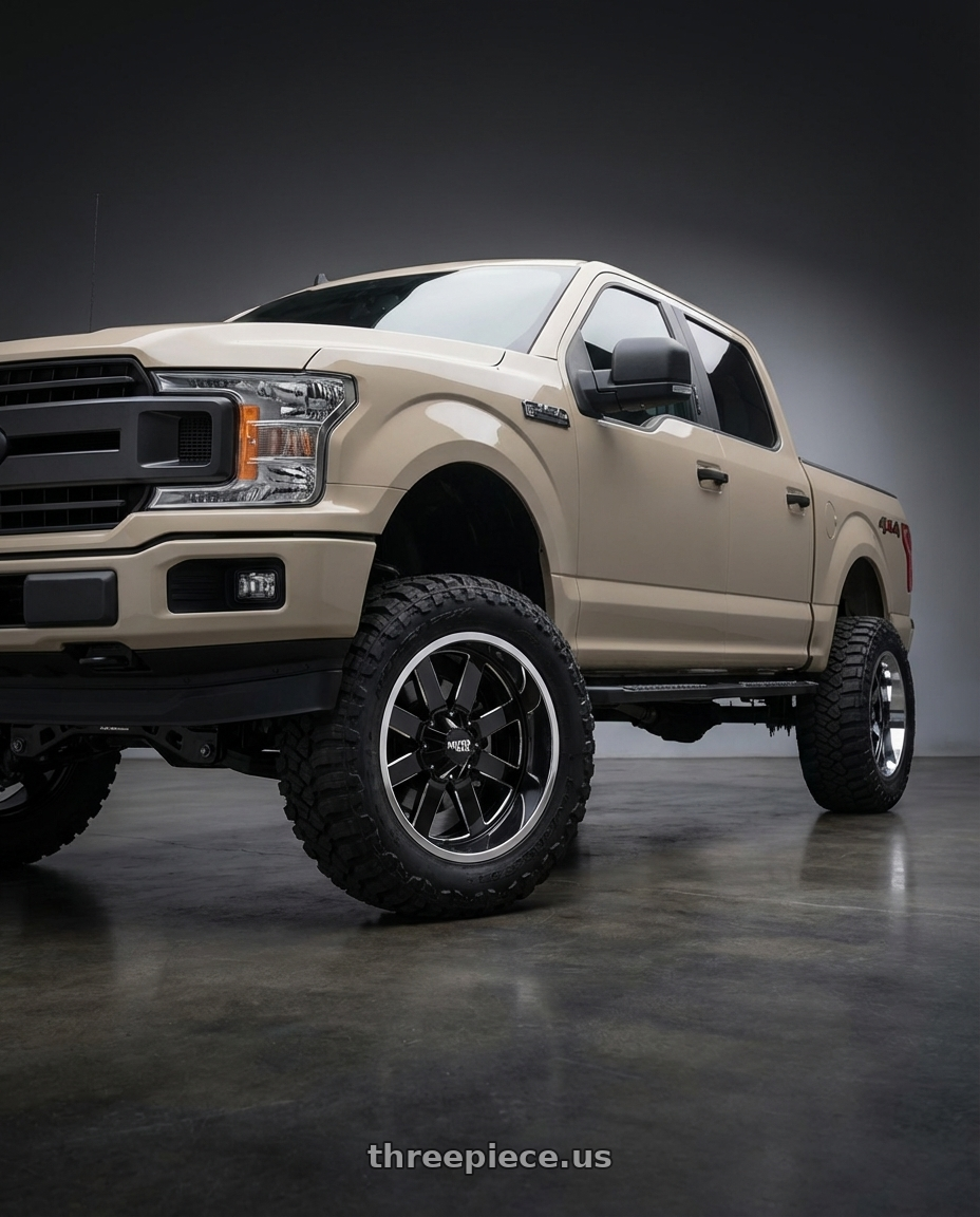 2019 Ford F-150 with Moto Metal MO200 6X135 22X12 -44 GLOSS BLACK MILLED CENTER CHROME LIP wheels