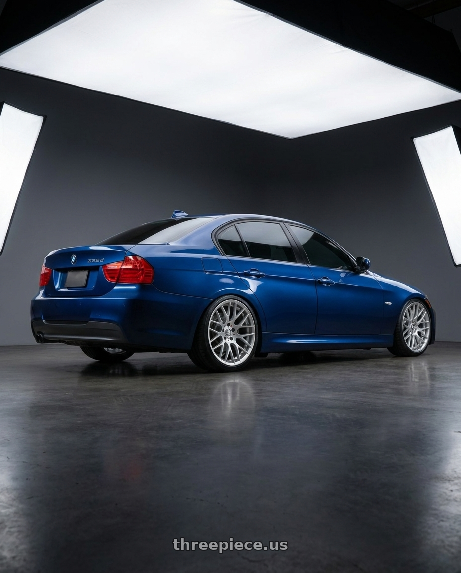 2011 bmw 335d with Avant Garde Wheels M359 5X120 18x9.5 +33 Hyper Silver wheels rear three quarter view square tires