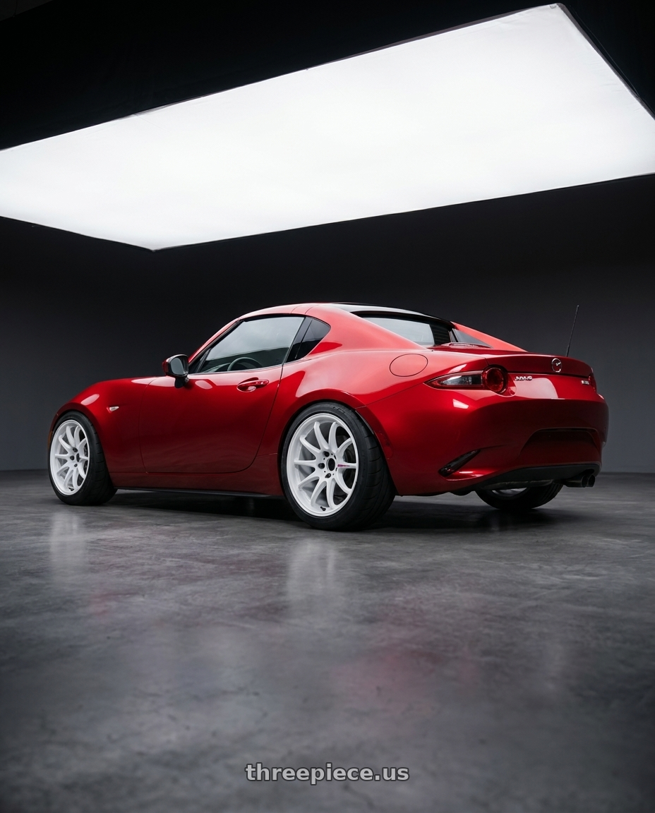2018 Mazda Mx-5 with Work Emotion Zr10 5x100 17x8 +47 Azure White wheels rear three quarter view meaty tires