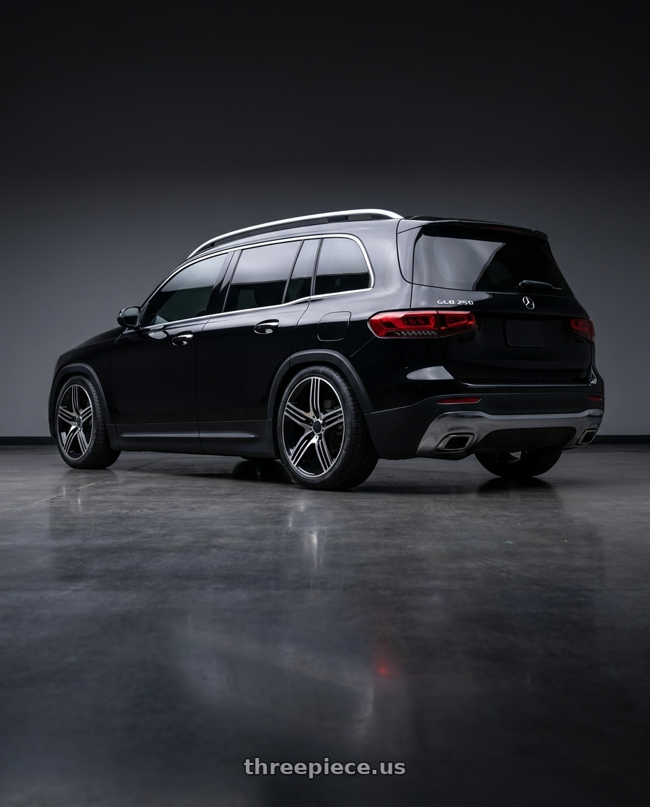 2021 Mercedes GLB 250 with REPLICA WHEELS R6704 5x112 20x8.5+35 BLACK MACHINE wheels rear three quarter view square tires