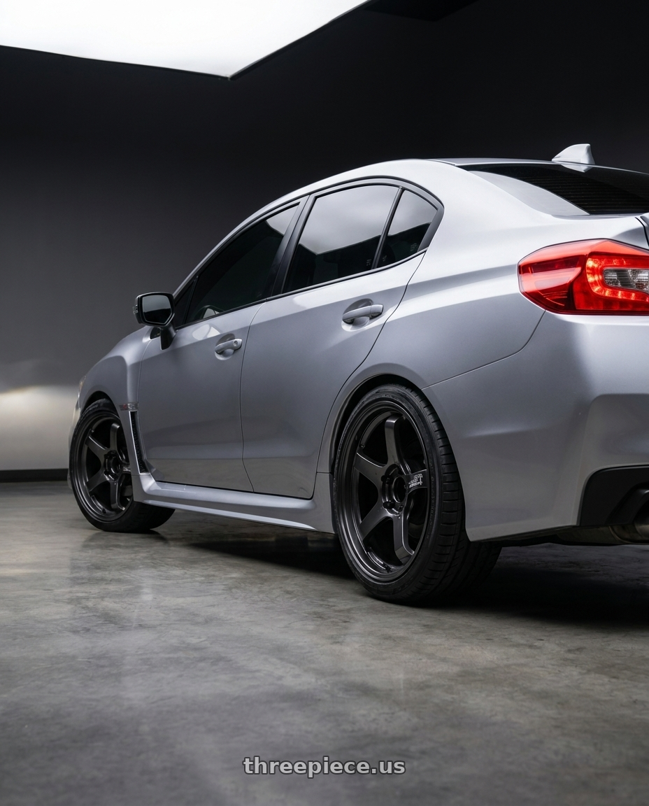 2018  SUBARU  WRX with Advan Racing GT BEYOND-R 5x114.3 18x8.5 +37 RACING TITANIUM BLACK wheels rear three quarter view square tires