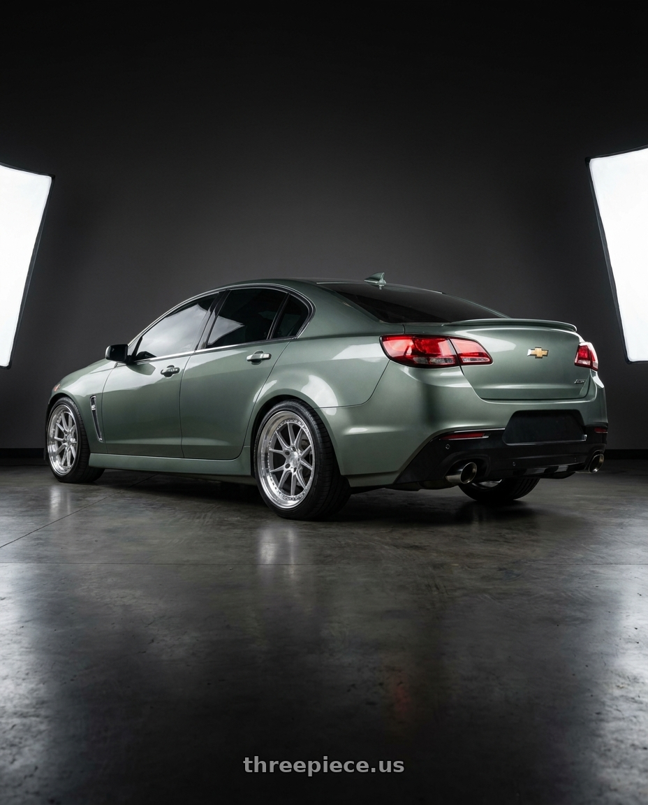 2015 Chevrolet SS with Aodhan DS08 5x120 19x9.5+35 Silver w/Machined Face wheels rear three quarter view square tires