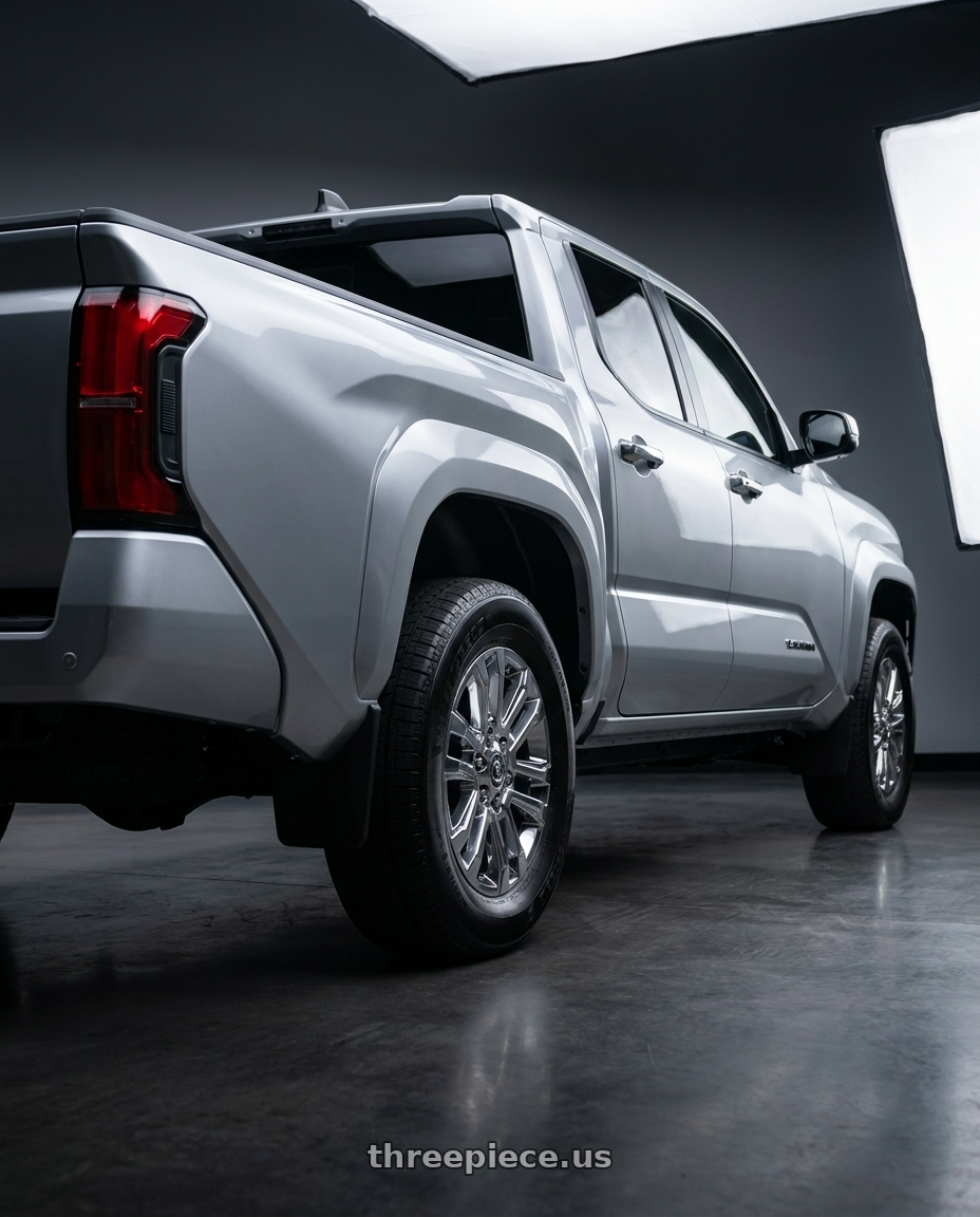 2024 Toyota Tacoma with OE Wheels CV44 6x139.7 20x9+24 Chrome wheels rear three quarter view square tires