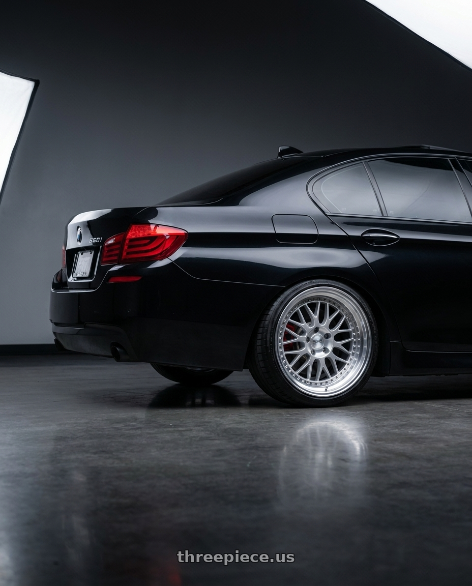 2012 bmw 550ixdrive with ESR Wheels SR SERIES SR01 5x120 19x8.5 +30 Hyper Silver wheels rear three quarter view square tires