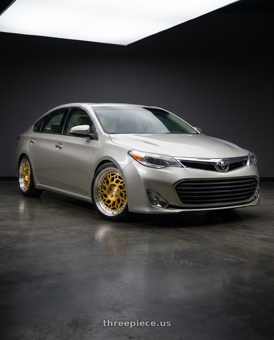 2013 toyota avalon with F1R R32 5x114.3 18x8.5 +33 Brushed Gold/Polish Lip wheels