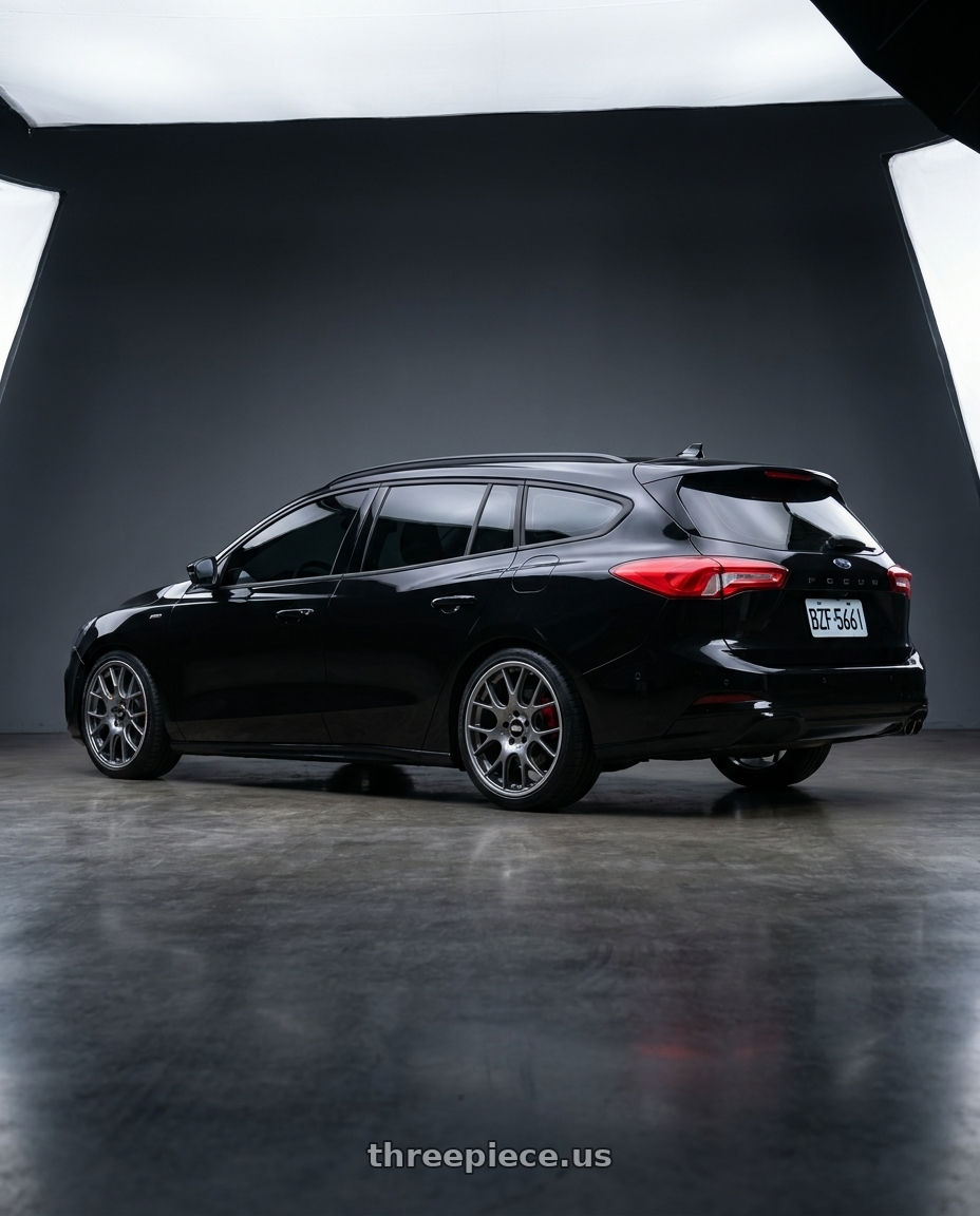 2025 Ford Focus Wagon Royal Ego with BBS CH-R 5x112 20x8.5 +40 Satin Titanium Polished Rim Protector wheels rear three quarter view square tires