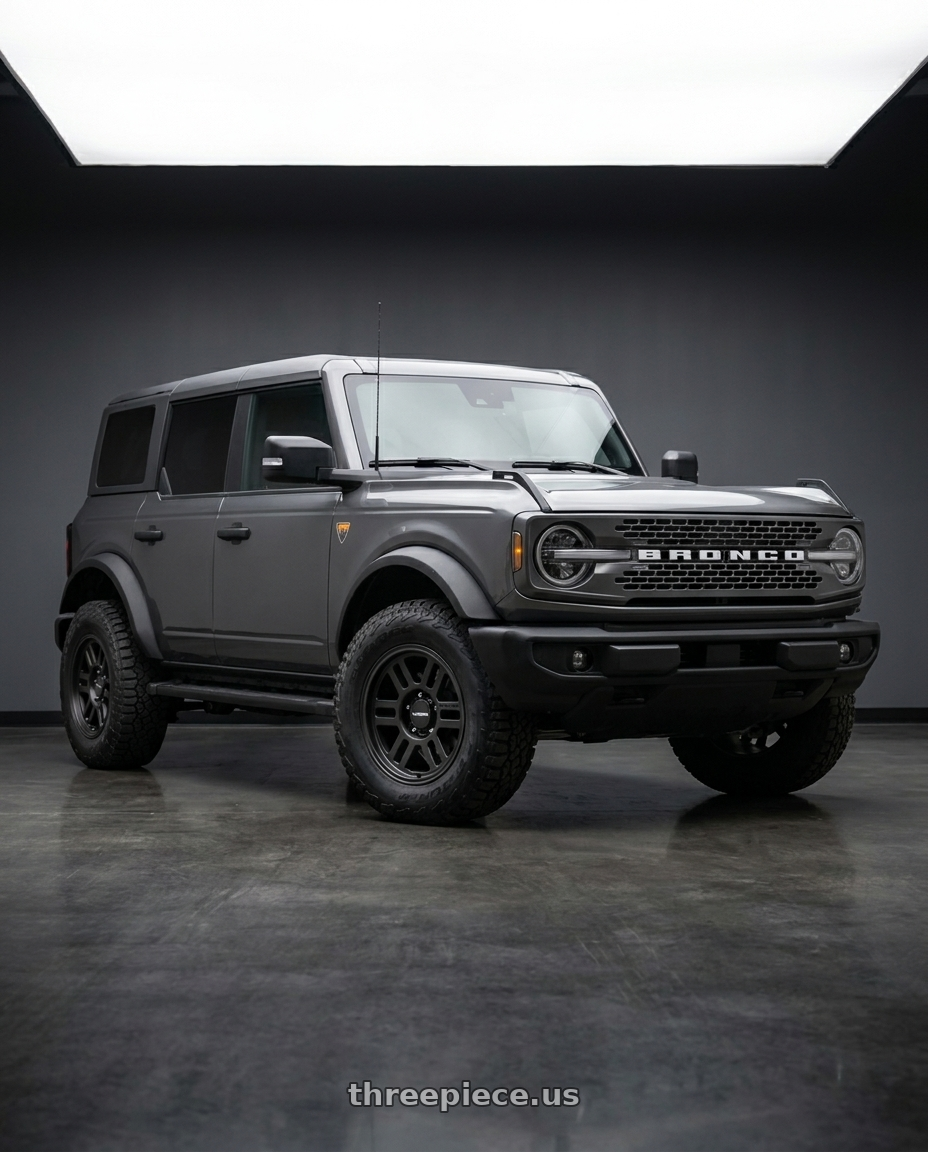 2023 Ford Bronco with Vision Off-Road 355 Manx 2 Overland 6x139.7 17x9+18 Satin Black wheels