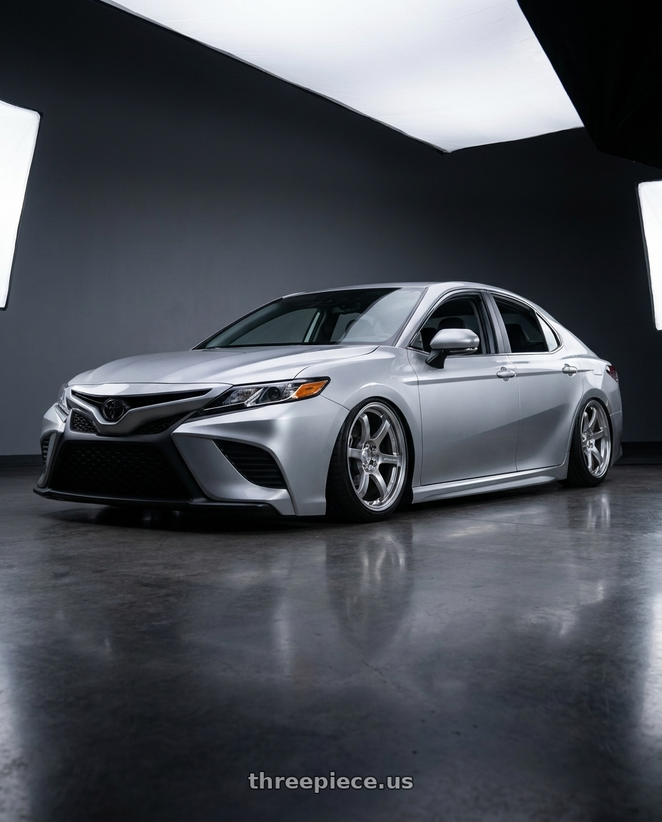 2023 Toyota Camry SE Silver with Gram Lights 57DR 5x114.3 18x9.5+38 Grace Silver wheels