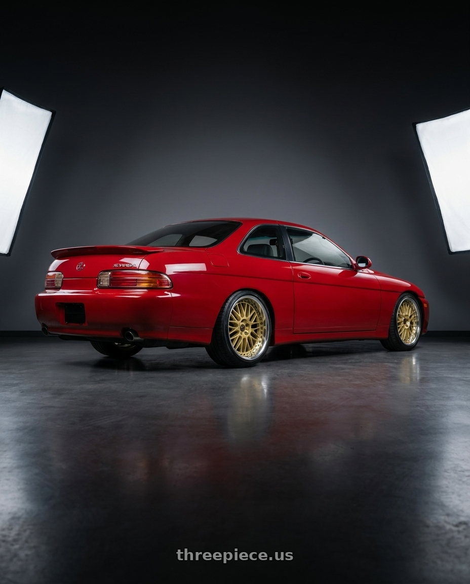 2000 toyota soarer with Work Vs-Xx 5x114.3 18x7.5+23 T Disk Gold wheels rear three quarter view slight stretch tires
