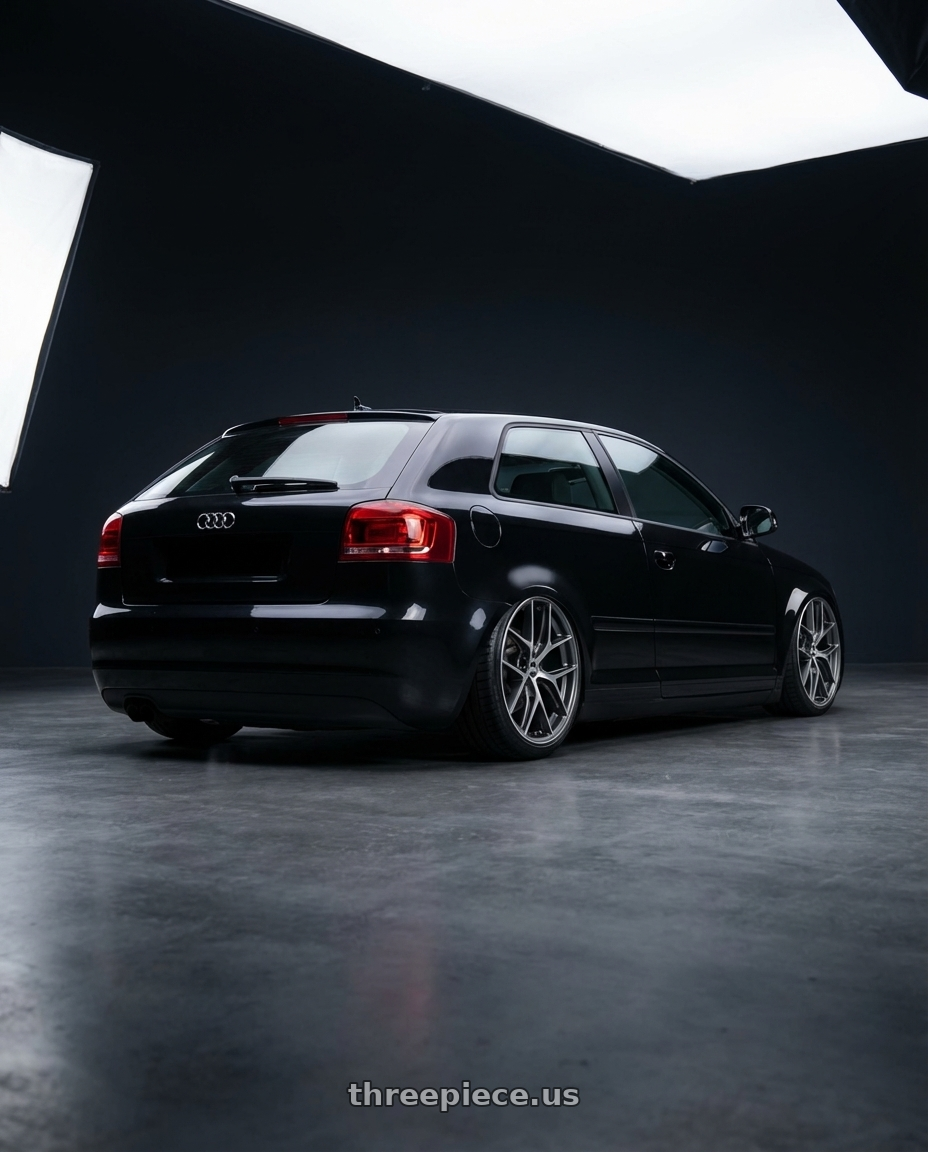 2012 Audi A3 8P with BBS CC-R 5x112 19x9.0+42 Graphite w/ Diamond Cut Face wheels rear three quarter view slight stretch tires