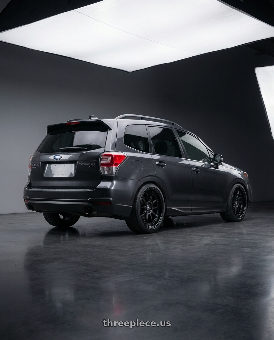 2017 Subaru forester xt touring Dark Grey Metallic with ESR Wheels CS SERIES CS12 5x108 19x9.5 +22 Matte Black wheels rear three quarter view slight stretch tires