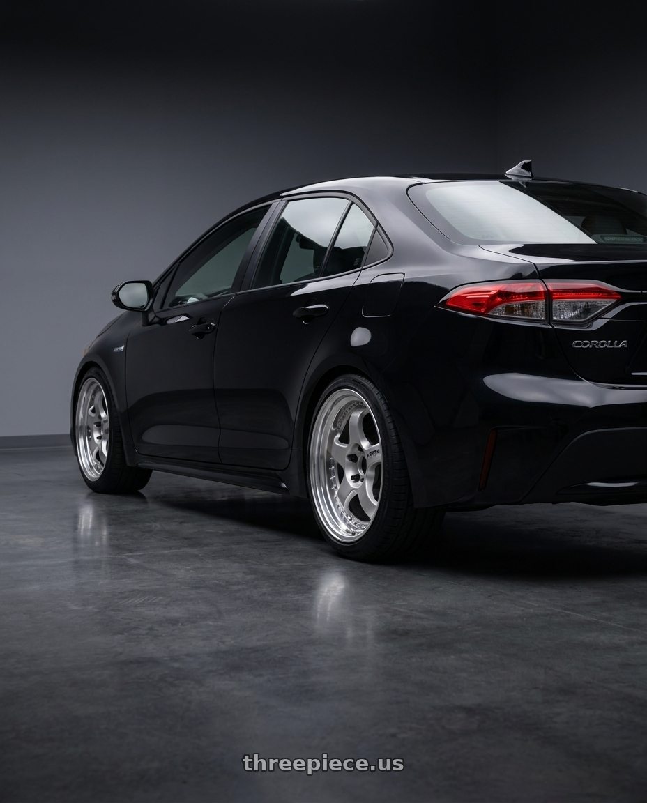 2026 toyota corolla le hybrid  with Work Meister S1 3P 5x114.3 18x11+60 A Disk Silver wheels rear three quarter view square tires