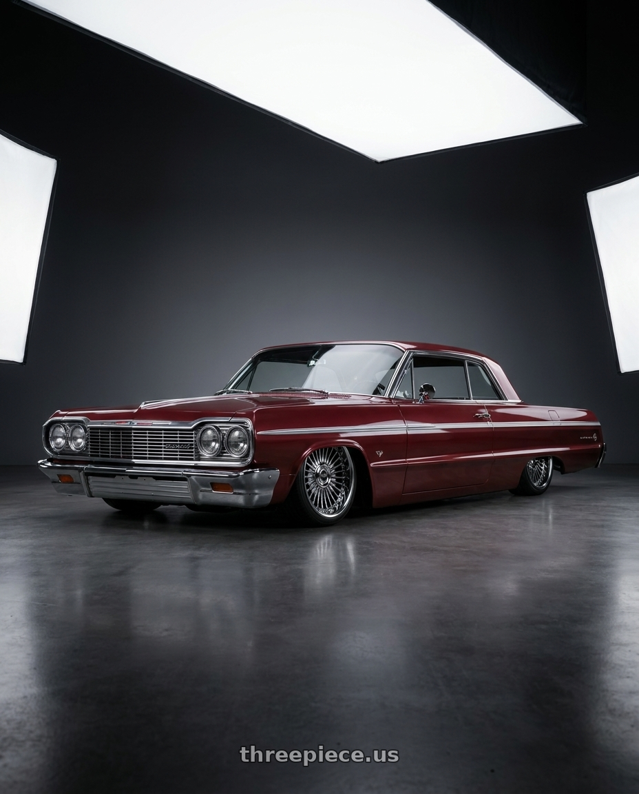 1964 Chevy impala with Work Emitz Black Polish 5x100 19x7.5 +45 wheels