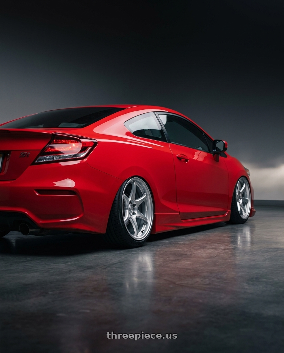 2011 Honda Civic Si with Kansei K11S Tandem 5x114.3 17x9.5 12 Hyper Silver wheels rear three quarter view slight stretch tires