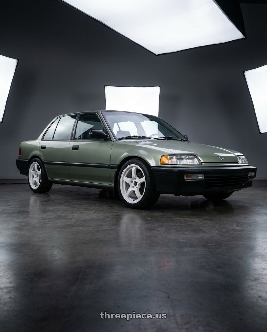 1988 Honda Civic DX Sage with Gram Lights 57CR 4x100 15x8 +28 CERAMIC PEARL wheels