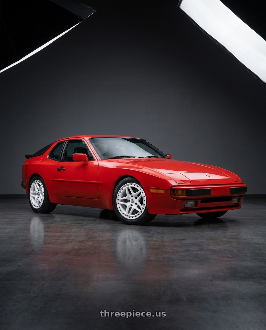 1984 Porsche 944 with Victor Equipment BERG 5X130 17X8 +20 GLOSS WHITE WITH BLACK BOLTS wheels