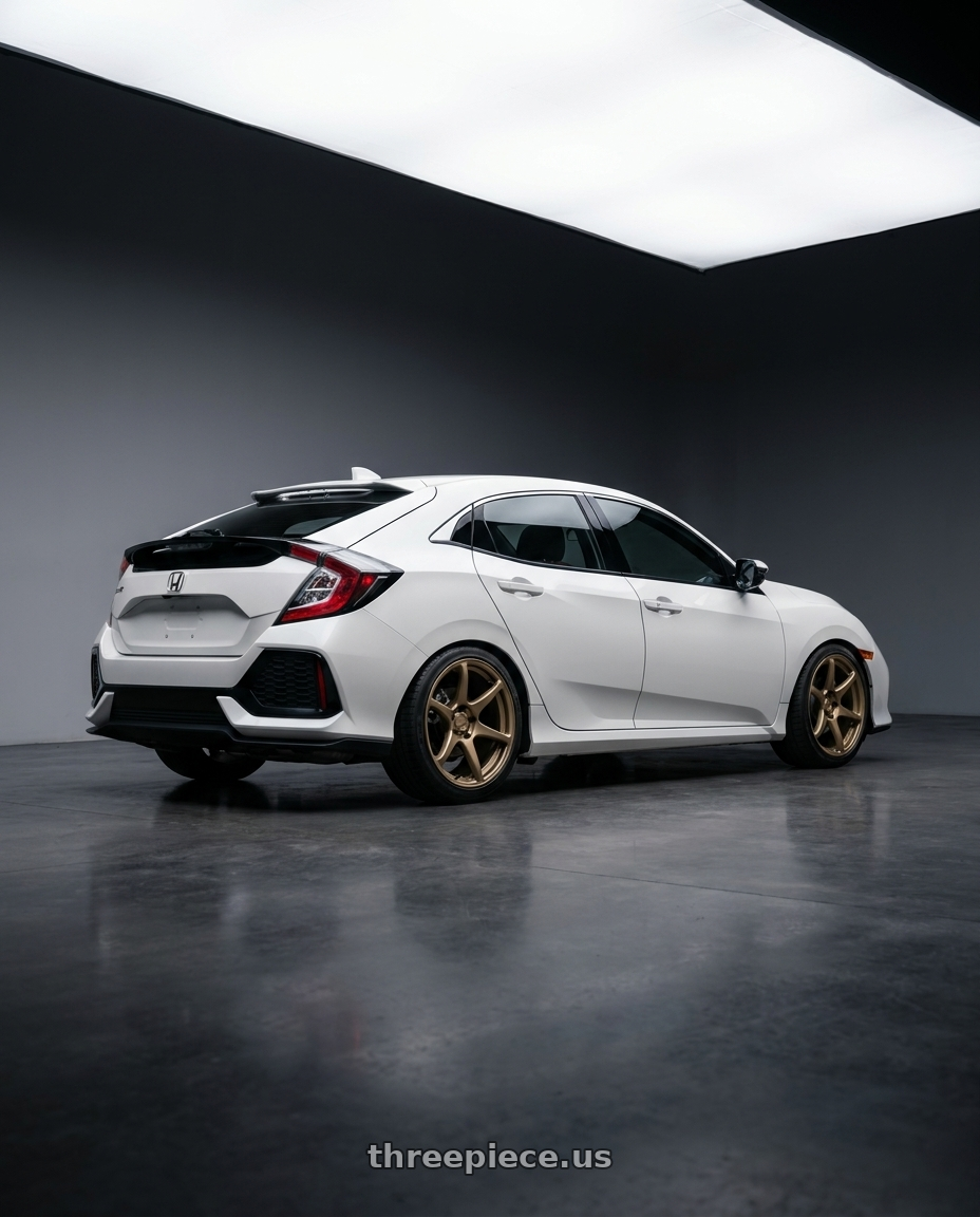 2019 Honda Civic with Kansei K11B Tandem 5x114.3 18x10.5 12 Bronze wheels rear three quarter view square tires