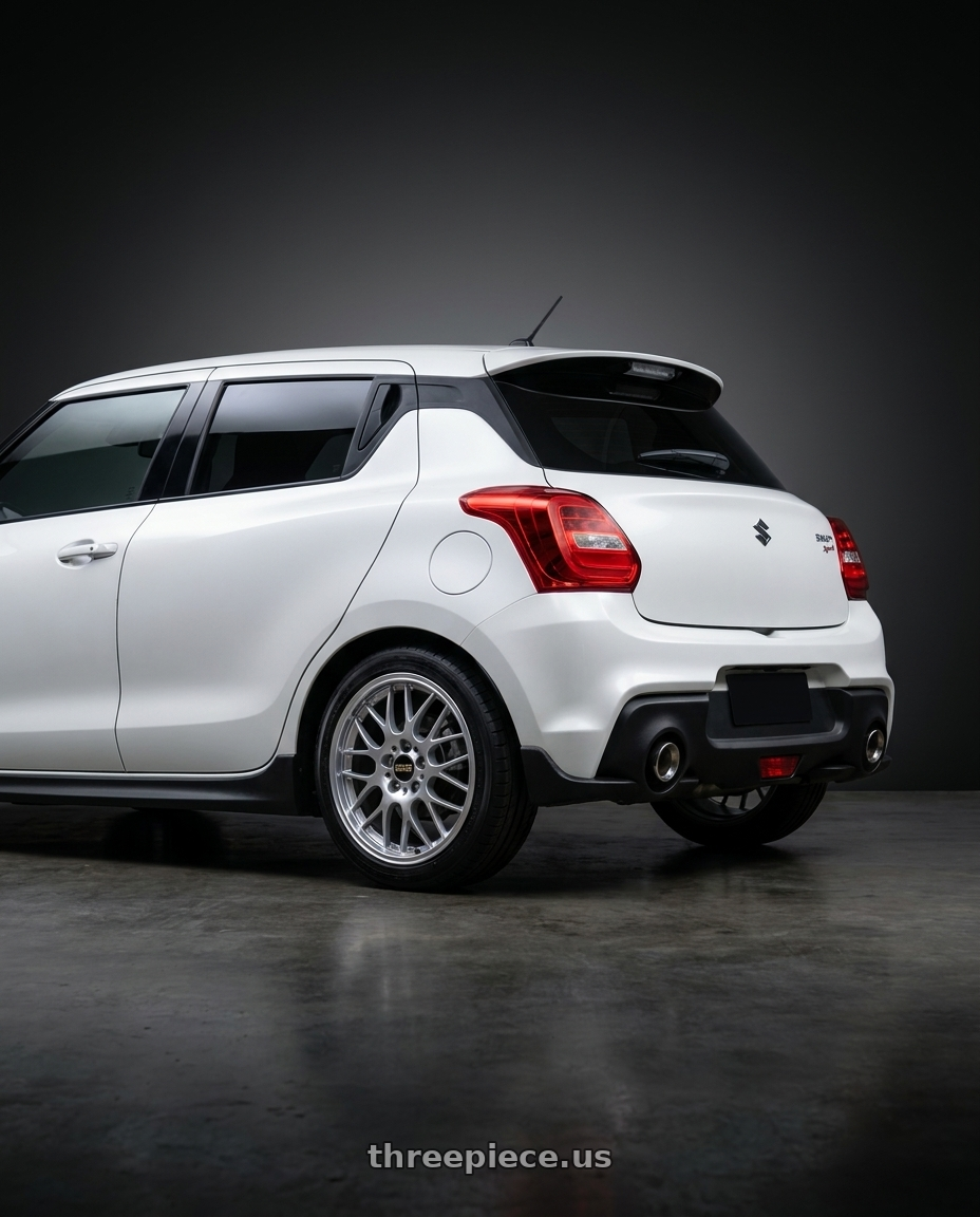 2023 suzuki swift sport BBS RG with BBS RG-R 4x100 17x7.0+38 Diamond Silver wheels rear three quarter view square tires