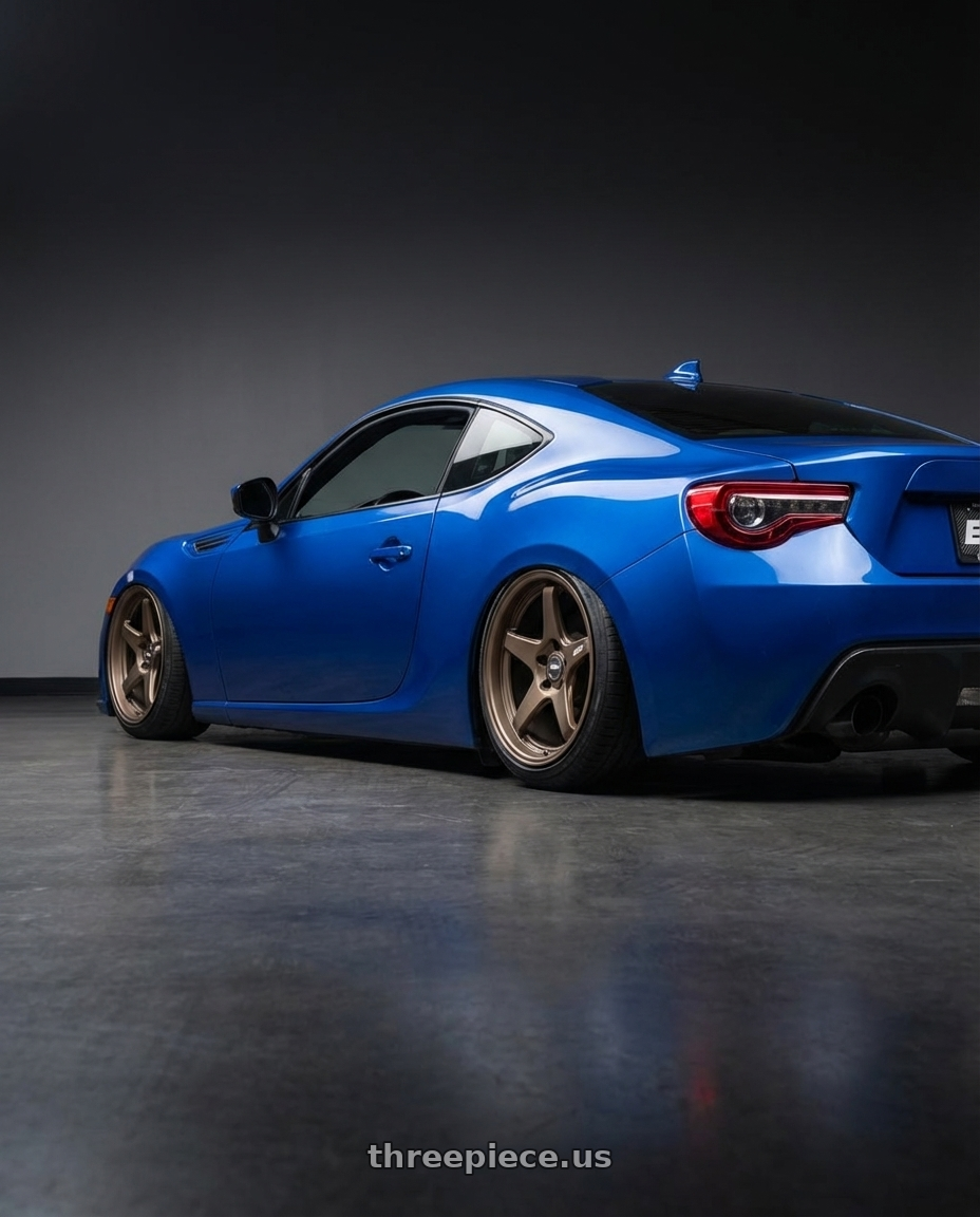 2017 Subaru BRZ with ESR Wheels APEX SERIES AP5 5x100 18x9.5 +35 Matte Bronze wheels rear three quarter view slight stretch tires