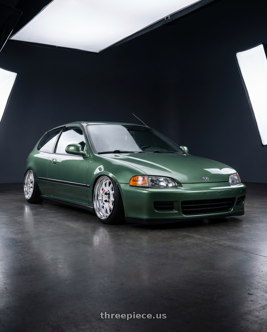 1995 honda civic dx hatchback nori green metalic with Work Emotion Rs11 2p 4x100 15x7 38 white wheels