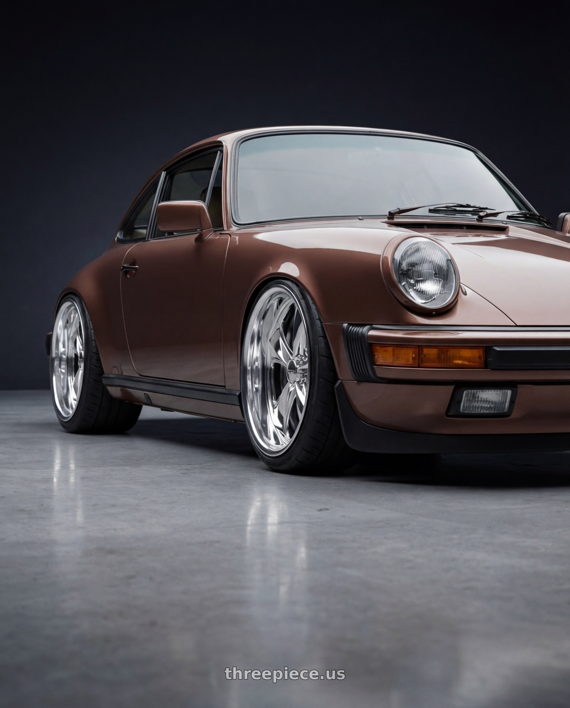 1979 Porsche 911 with Foose 2PC F201 NITROUS 5X120.65 20X10 +0 HIGH LUSTER POLISHED wheels front three quarter view raised stance
