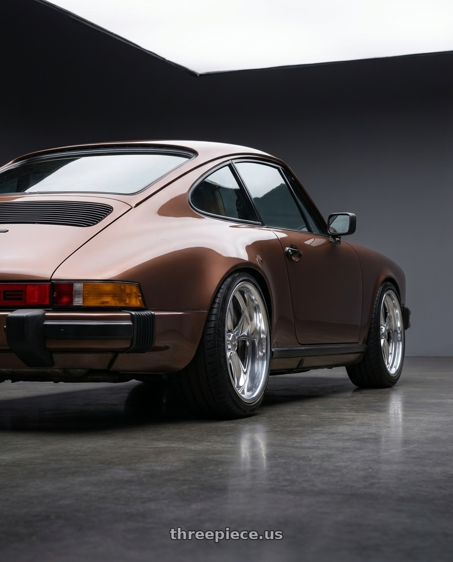 1979 Porsche 911 with Foose 2PC F201 NITROUS 5X120.65 20X10 +0 HIGH LUSTER POLISHED wheels rear three quarter view extreme stretch tires