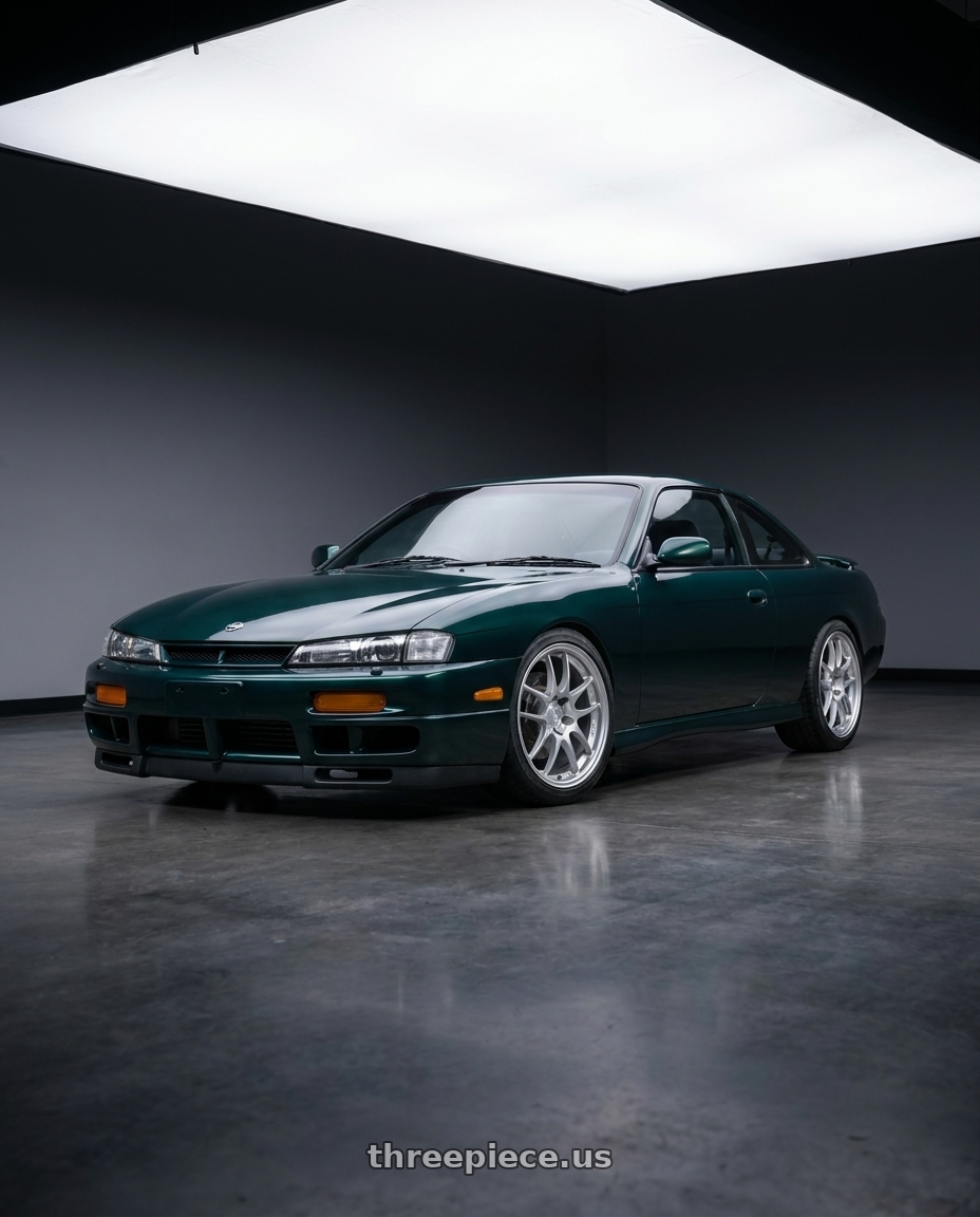 1999 Nissan S14a with Enkei PF01 5x114.3 17x9+48 Silver wheels