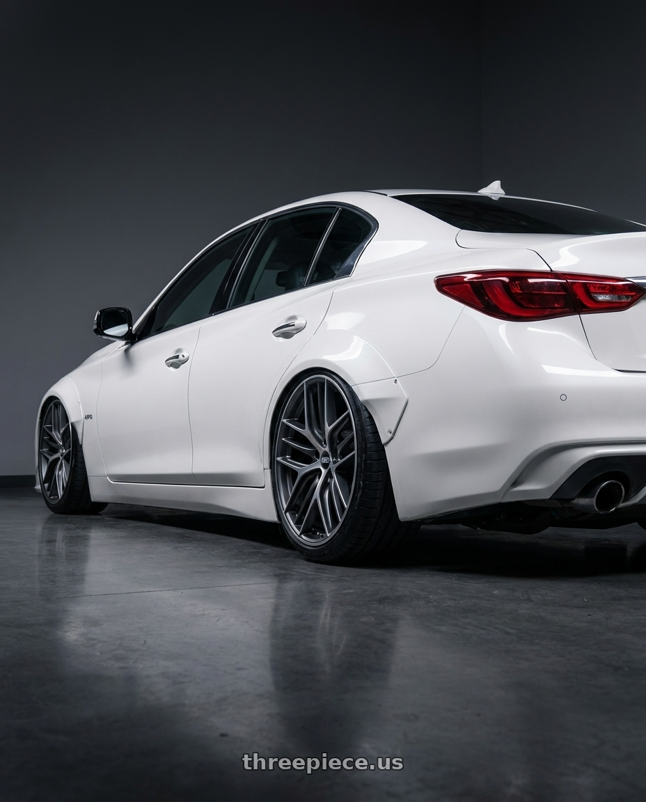 2020 Infiniti Q50 with BBS CC-R 5x114.3 20x10.5+25 Graphite w/ Diamond Cut Face wheels rear three quarter view slight stretch tires