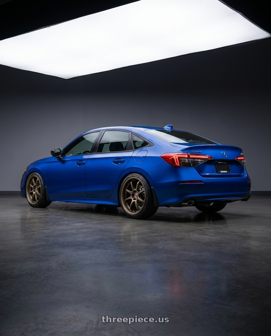 2025 Honda civic si with Work Emotion D9r 5x100 18x9.5 +38 Matte Bronze wheels rear three quarter view slight stretch tires