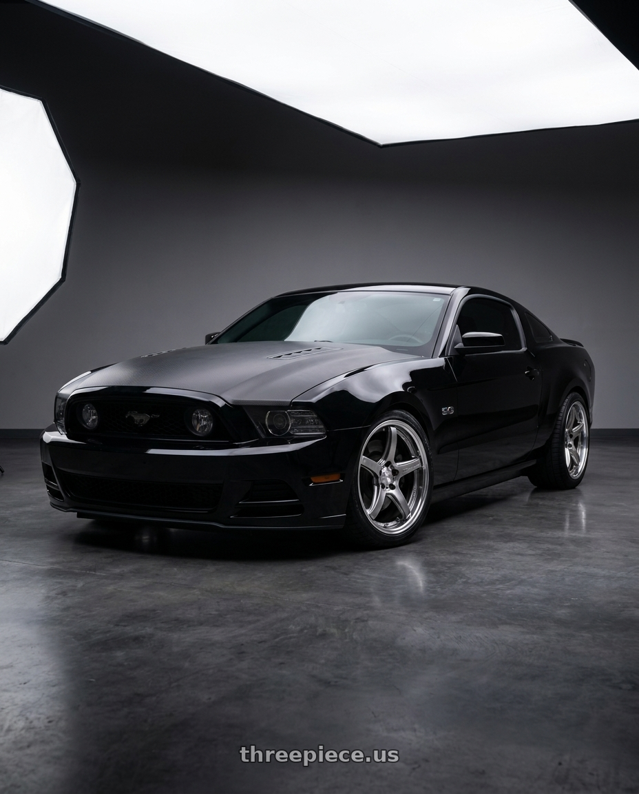 2014 ford mustang gt black with Work T5R 2P 5x114.3 19x9.5 +22 GT SILVER wheels