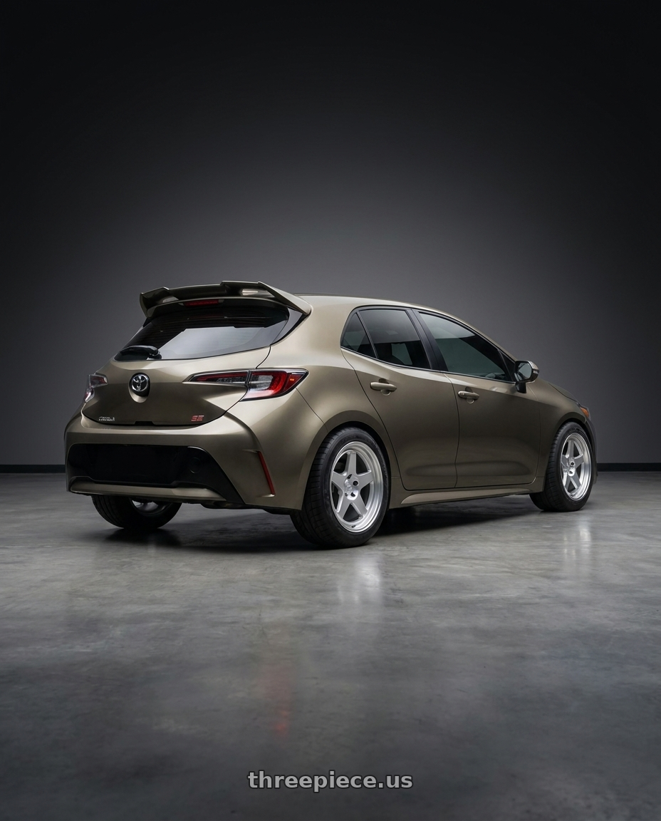 2019 Corolla hatch se oxidize bronze with spoiler  with Kansei K12H KNP 5X100 17x9 35 Hyper Silver wheels rear three quarter view meaty tires