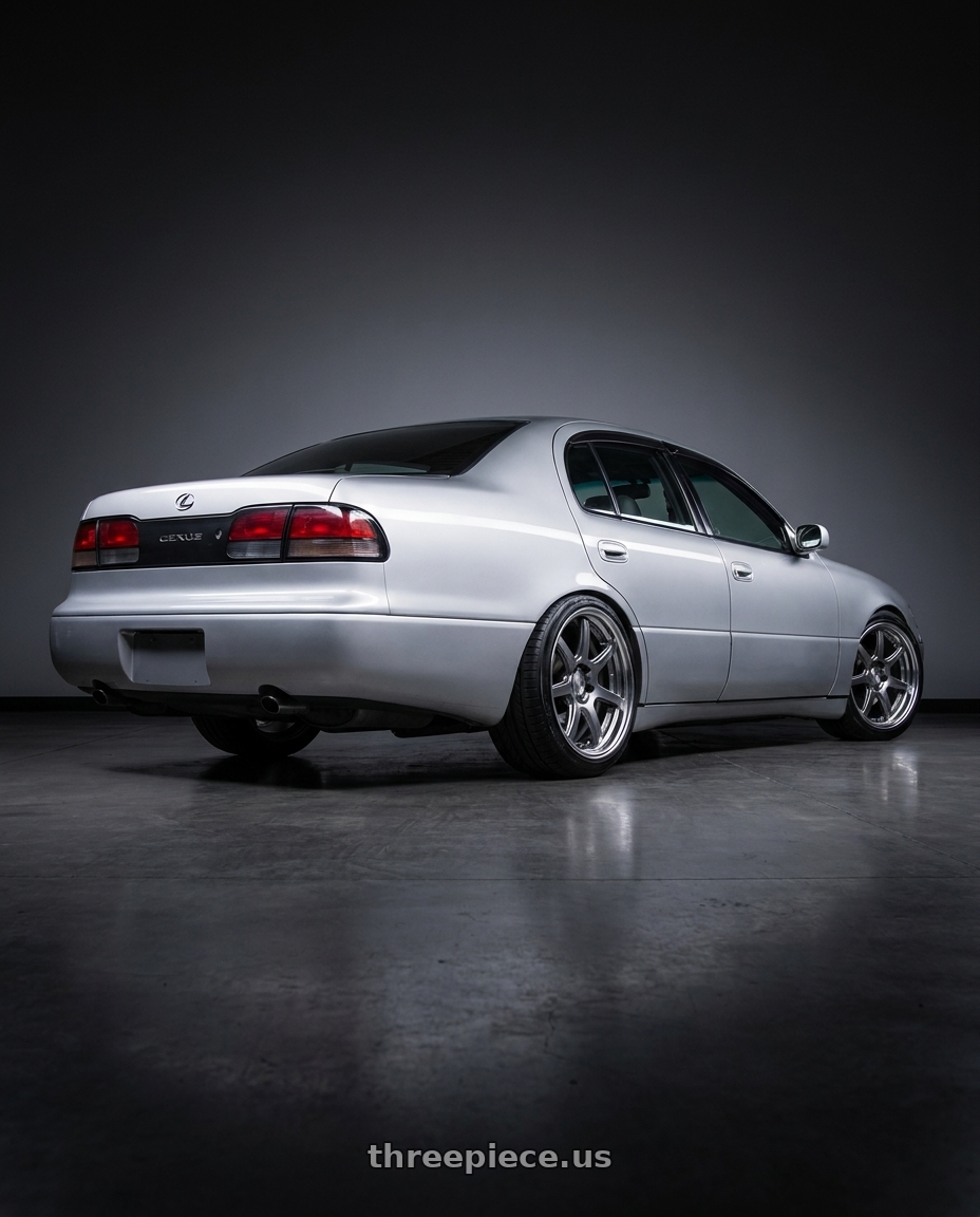 1995 lexus gs300 with Work T7r 2P 5x114.3 18x9.5 +18 GT SILVER wheels rear three quarter view square tires