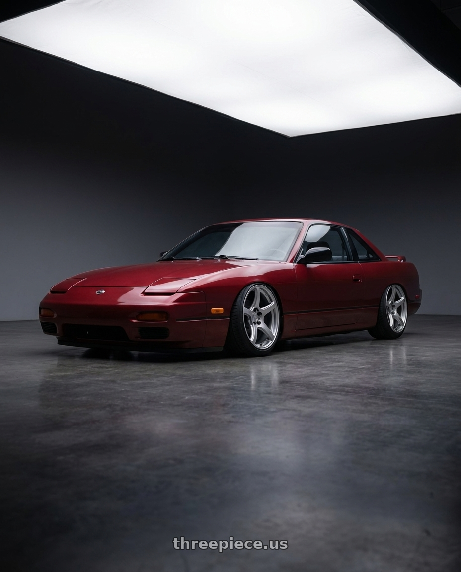 1992 Nissan 240sx Coupe Maroon with Work Emotion T5r 5x114.3 18x9.5 +12 Glow Silver wheels