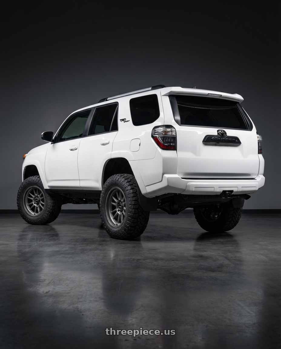 2022 Toyota 4Runner with Vision Off-Road 111 Nemesis 6x139.7 20x9+0 Gunmetal wheels rear three quarter view meaty tires