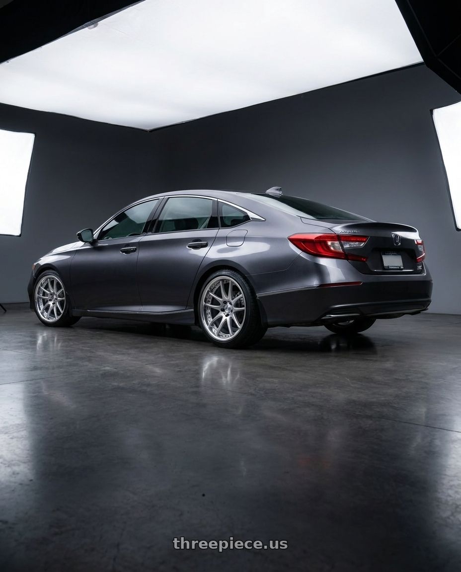 2020 Honda Accord EX-L 2 with Work Emotion Cr 3P 5x114.3 20x8.5+44 L Disk Burning Silver wheels rear three quarter view square tires