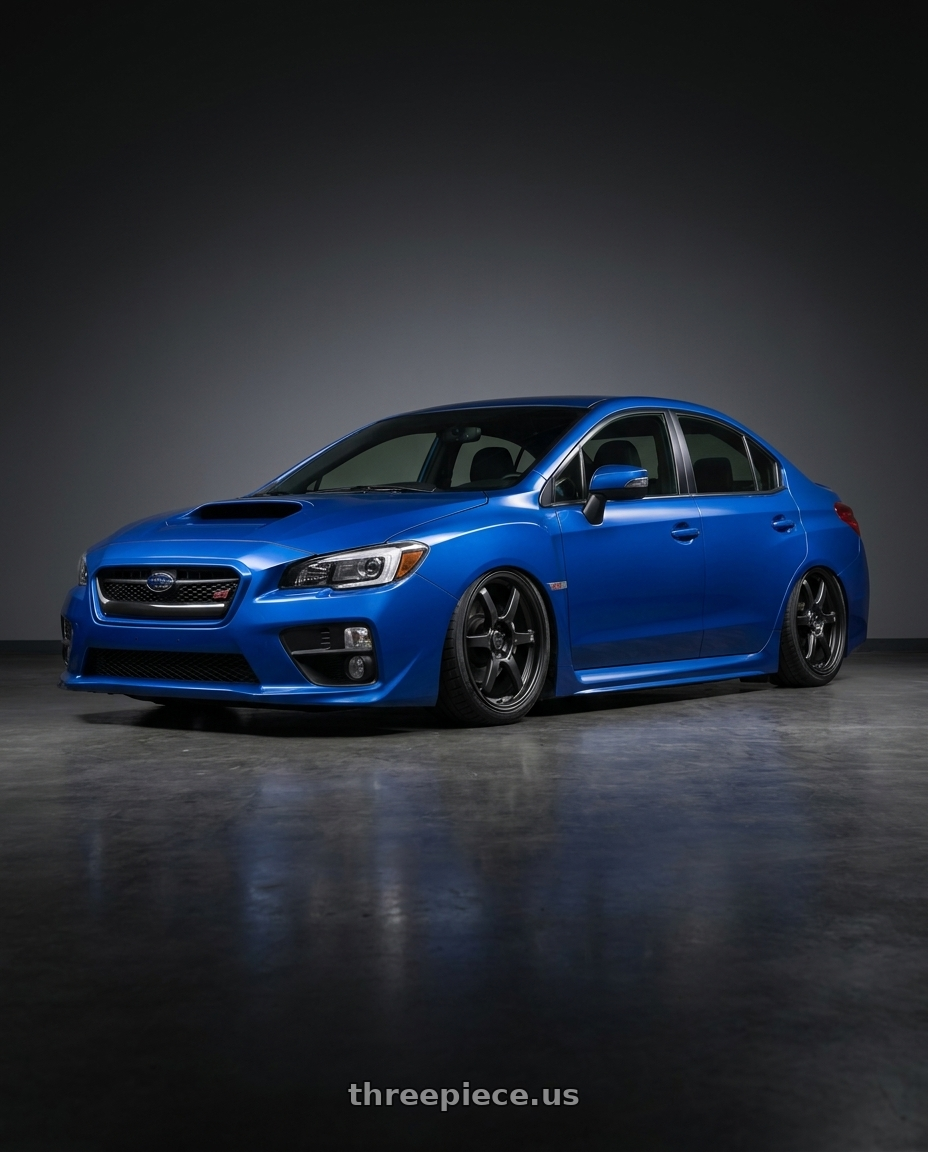 2018 Subaru WRX STI with Konig Backbone 5x114.3 18x8+35 Matte Black Milling Logo on Spoke wheels