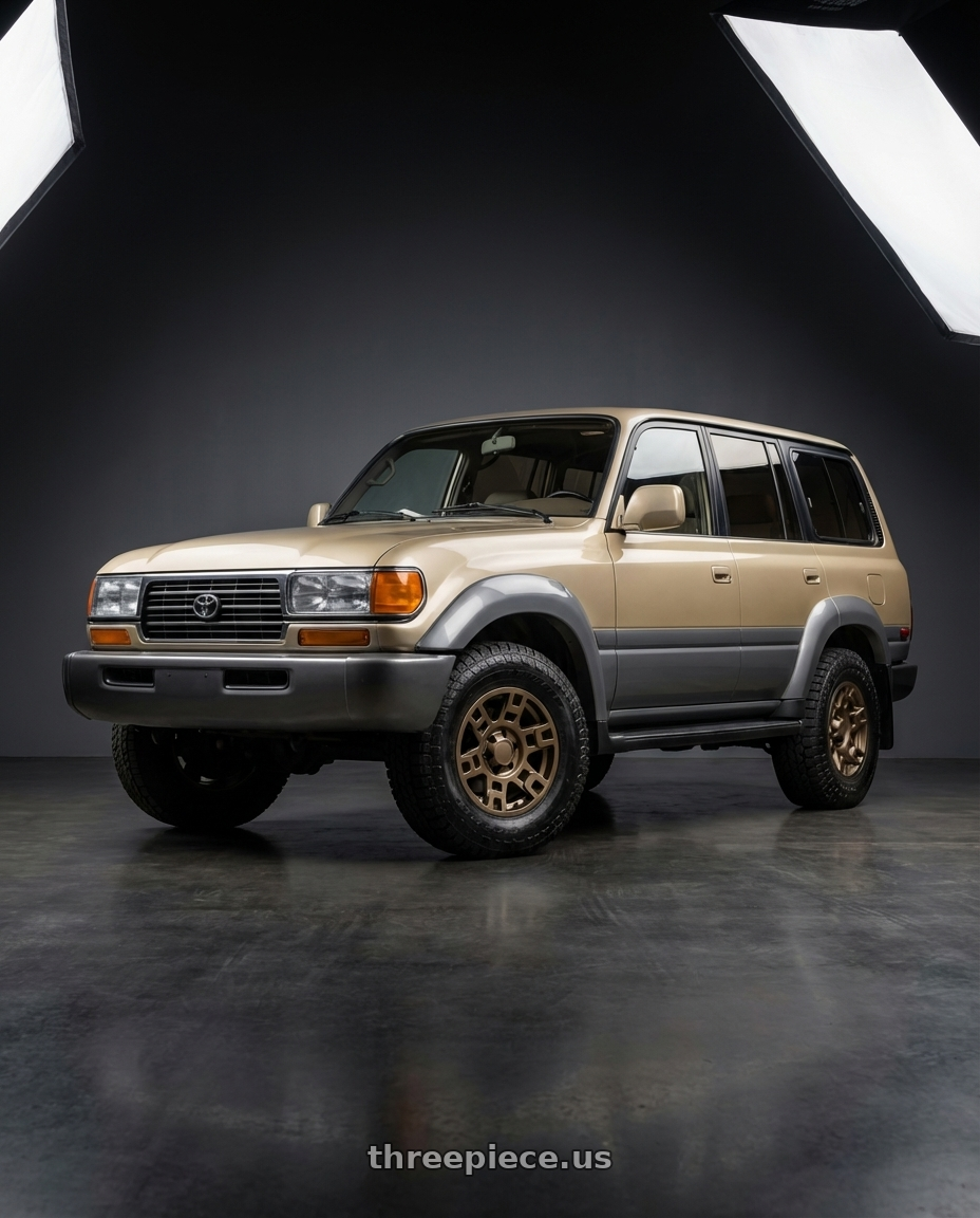 1997 Toyota Land Cruiser-Gold/Grey with OE Wheels TY16B 6x139.7 17x7+4 Bronze wheels front three quarter view stock stance