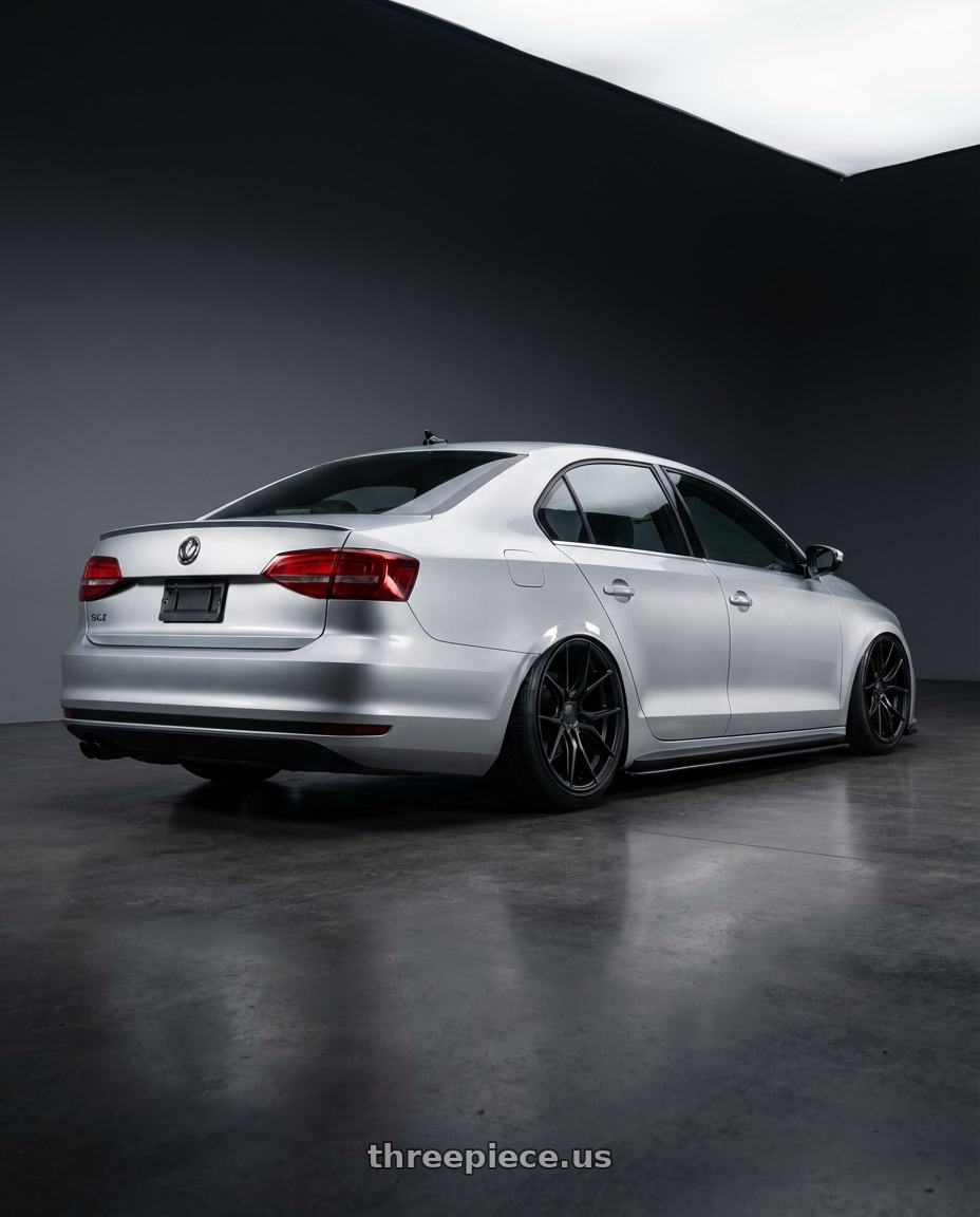 2016 Volkswagen Jetta GLI MK6 with Niche 1PC M117 MISANO 5X112 18X9.5 +35 MATTE BLACK wheels rear three quarter view slight stretch tires