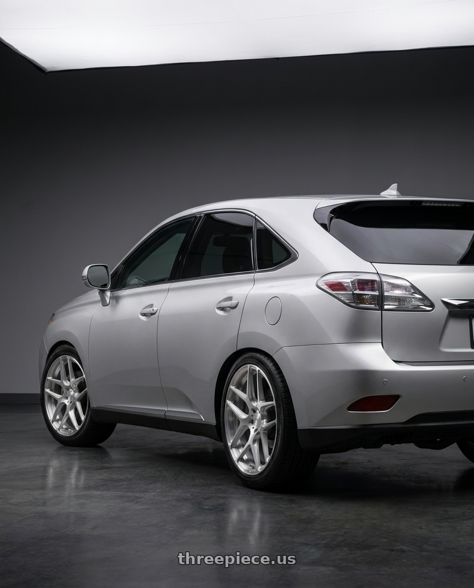 2011 Lexus Rx350 with MRR FS1 5x114.3 18x8.5  +20 Brushed Clear wheels rear three quarter view square tires