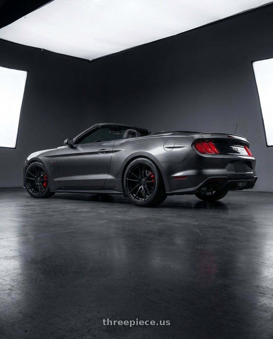 2019 Ford Mustang GT premium Convertible magnetic grey  with Rohana RFX2 5x114.3 20x10+40 Matte Black wheels rear three quarter view square tires