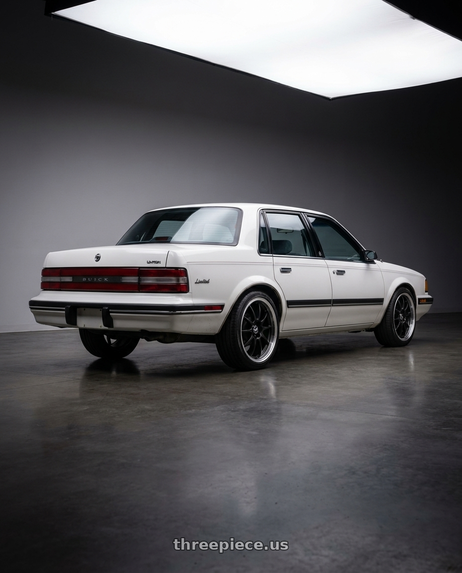 1990 buick century limited white with Enkei J10 5x100/114.3 17x7+38 Black w/ Machined Lip Matte wheels rear three quarter view slight stretch tires