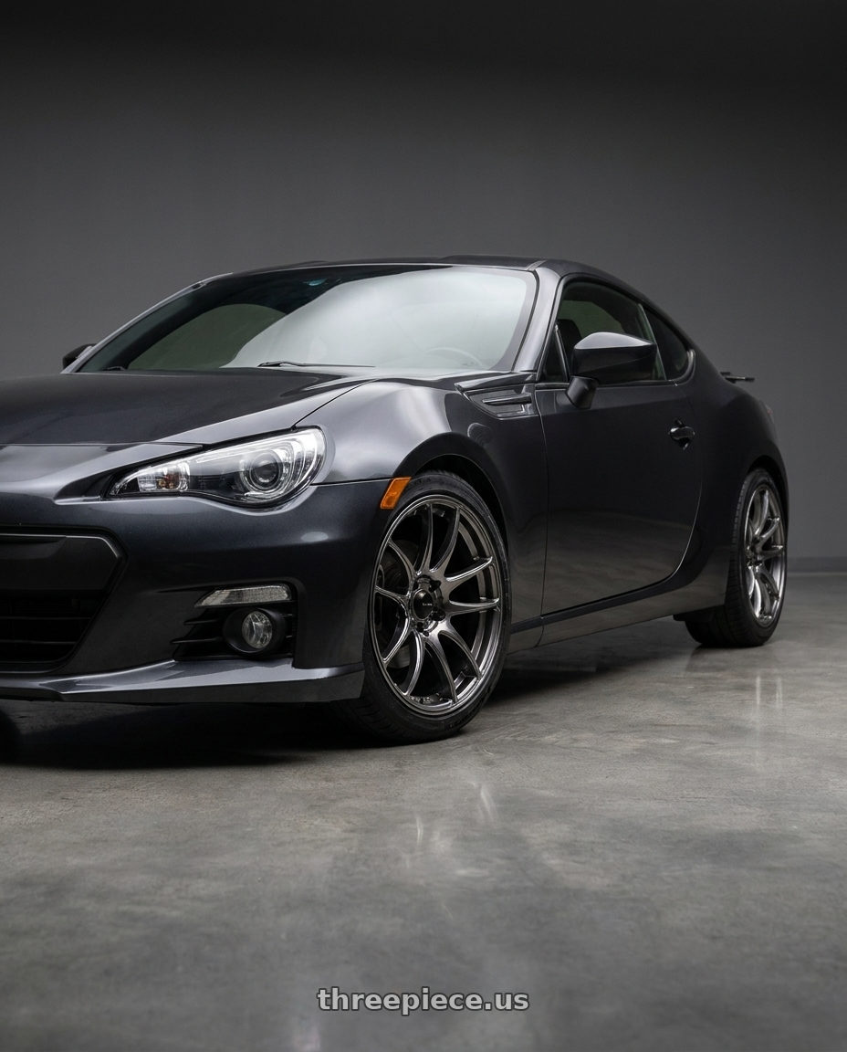 2014 Subaru BRZ Limited with Vors TR4 5x100 18x8.5  +35 Hyper Black wheels front three quarter view lowered stance