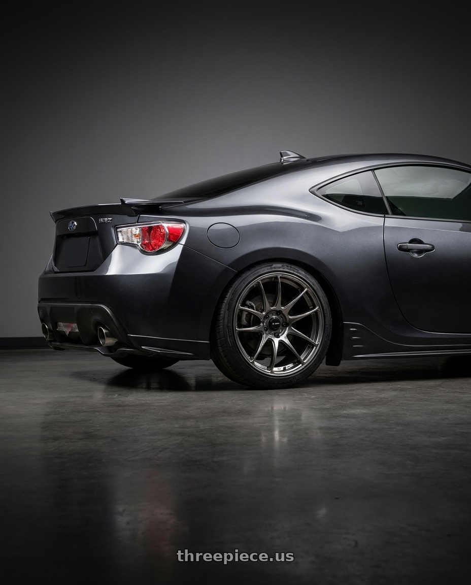 2014 Subaru BRZ Limited with Vors TR4 5x100 18x8.5  +35 Hyper Black wheels rear three quarter view square tires