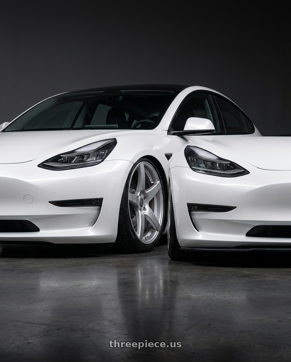 2023 Tesla Model 3 with Forgestar CF5 5x114.3 19x9 +35 Gloss Silver wheels