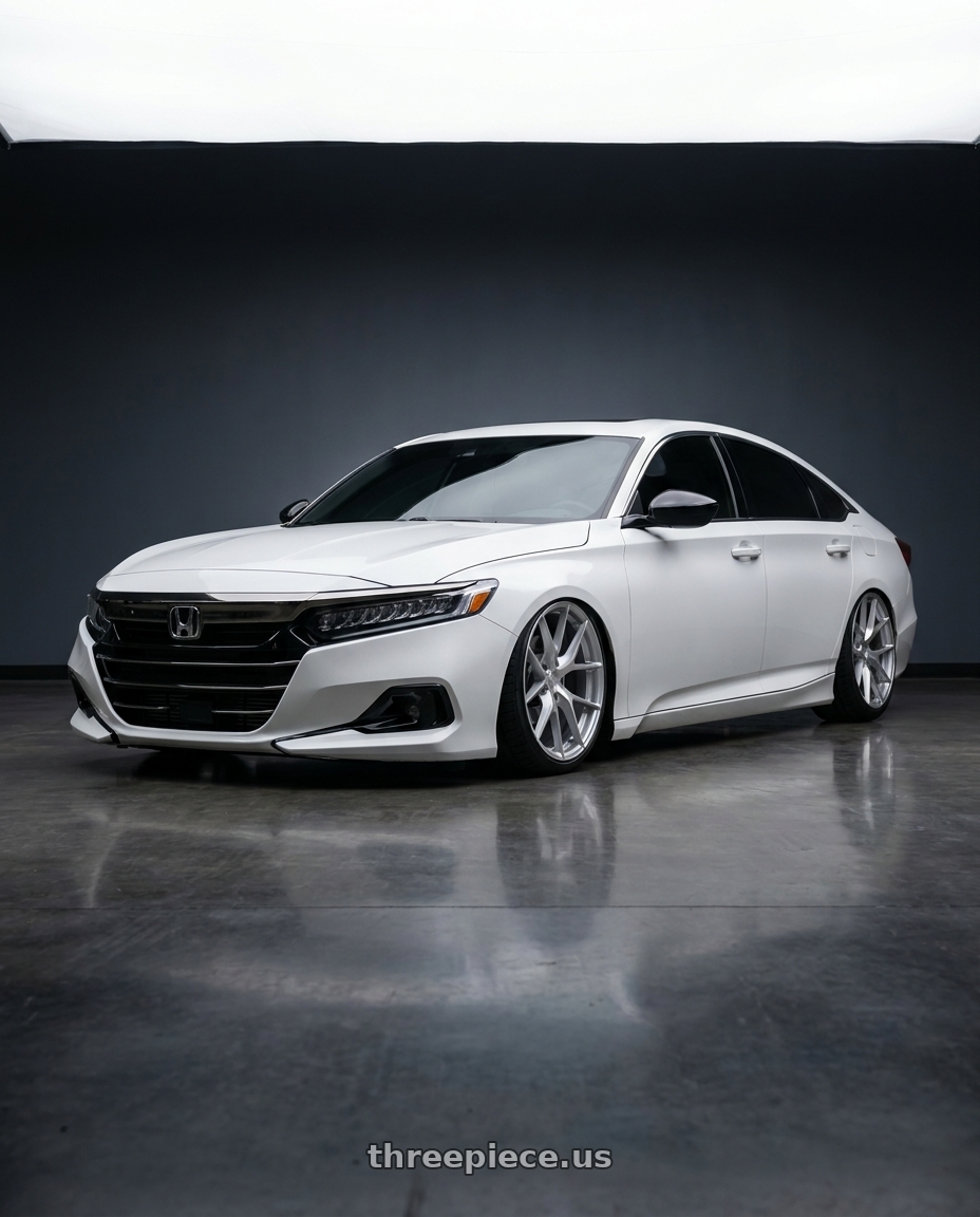 2022 honda accord sport white with Aodhan AFF7 5x114.3 19x9.5+35 Gloss Silver Machined Face wheels