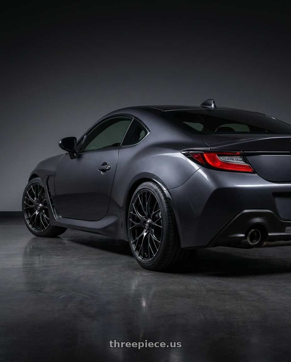2023 Subaru BRZ premium with WedsSport SA-20R 5x100 18x8.5+45 Weds Black Clear wheels rear three quarter view square tires