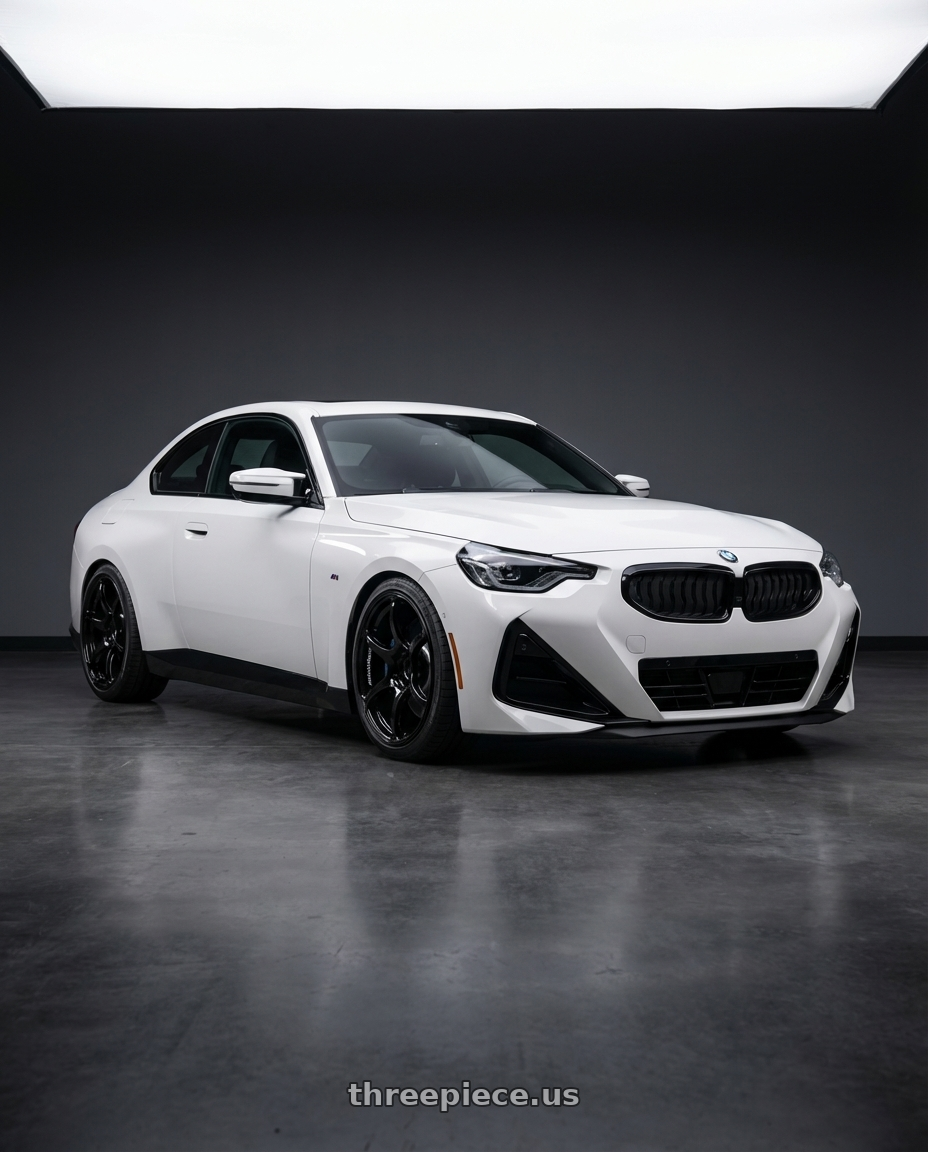 2024 BMW 2 Series G42 with Advan RGIII 5x112 19x8.5+45 Gloss Black wheels front three quarter view lowered stance