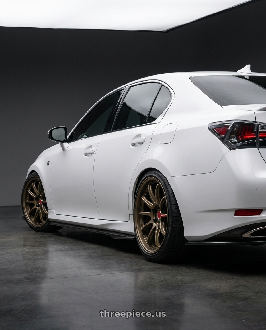 2018 Lexus GS350 F Sport with Work Zr10 2P 5x114.3 18x10.0 +38 Matte Bronze wheels rear three quarter view slight stretch tires