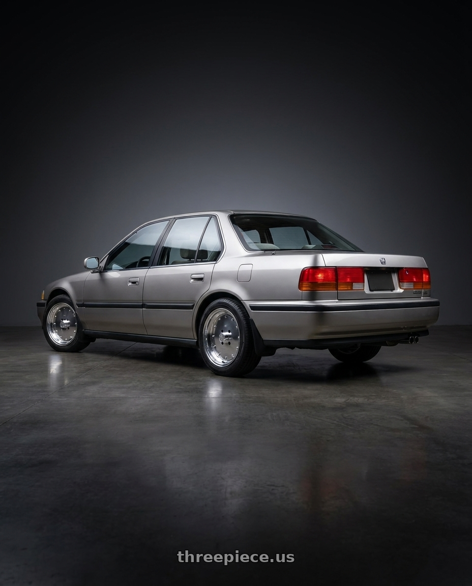 1991 Honda Accord LX Sedan with Speed Star Mk-I 4x114.3 14X5+42  Polished wheels rear three quarter view square tires