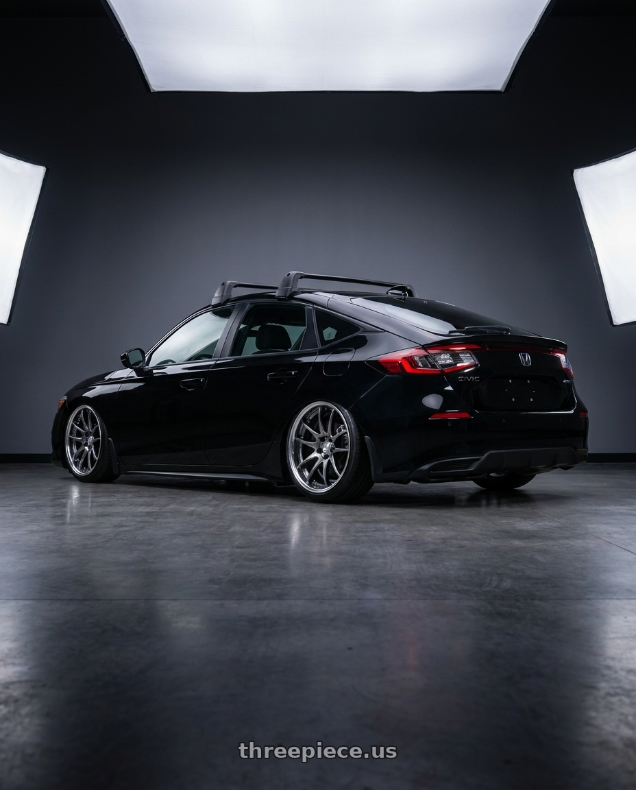 2022 honda civic sport hatchback with Work Emotion CR2P wheels rear three quarter view slight stretch tires